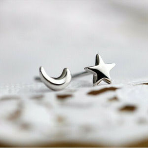 Mens 18K White Gold Filled Star Moon Stud Earrings Party Gift